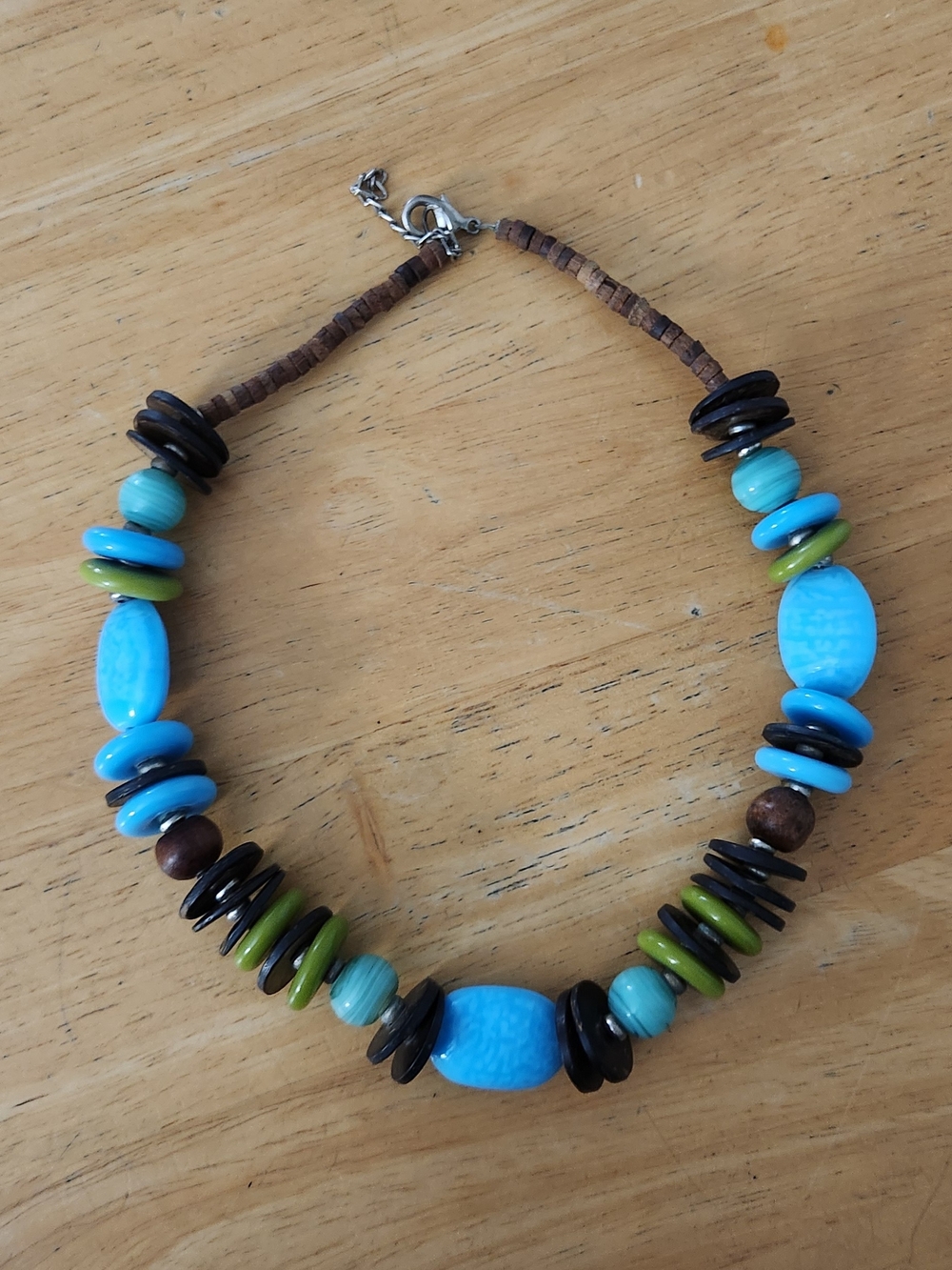 Handcrafted Blue & Green Beaded Statement Necklace